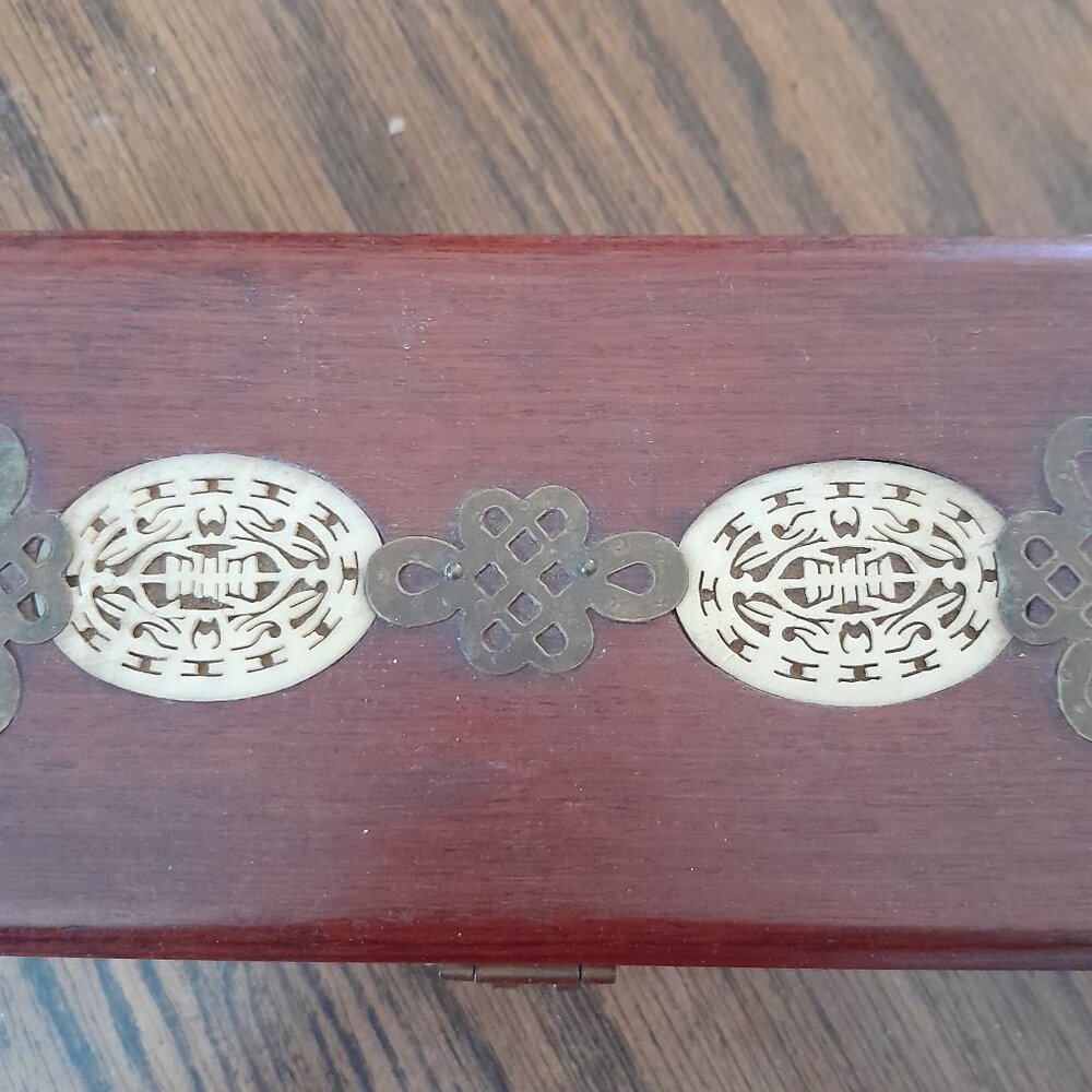 Ancient Chinese wooden and brass jewelry box